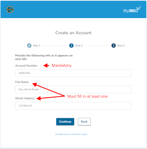 example image for My360 sign up.